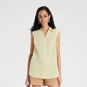 Women's V-Neck Button-Down
Shirt - A New Day Butter Yellow Size M